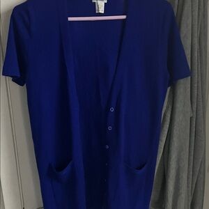 Cashmere Blue Cap Sleeve  V-neck Button up Cardigan